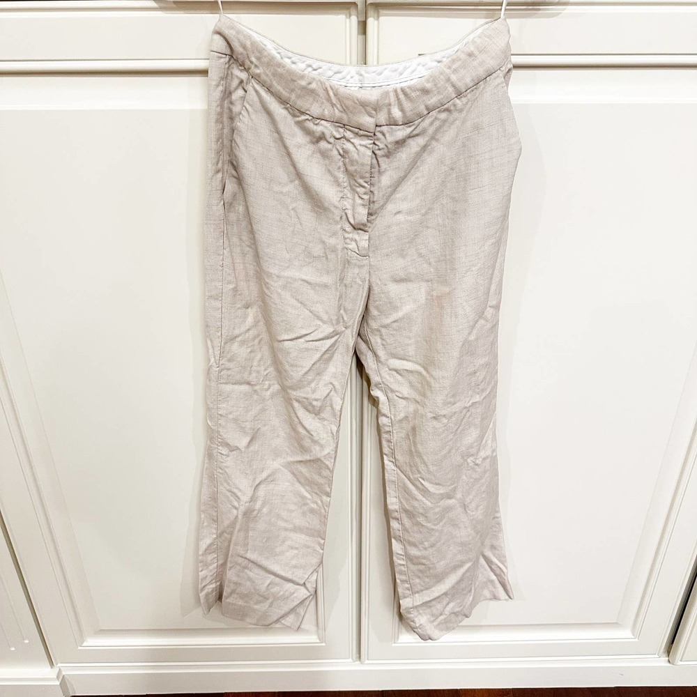 Stella McCartney Women’s Beige Cream Linen Wide Leg Trousers Pants